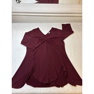 ING Women's Burgundy Top 2X 90s Empire Waist Scalloped Hem Stretch Knit